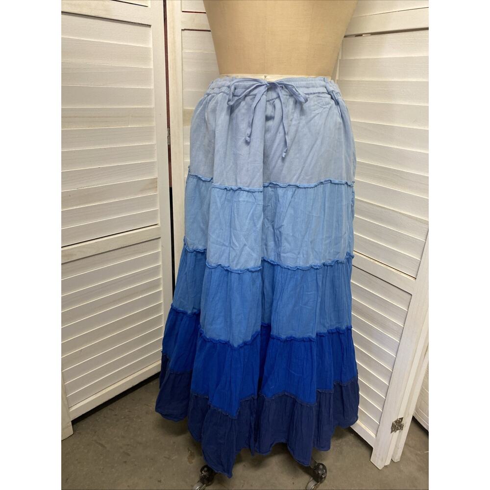 Y2K Old Navy Maxi Skirt Womens Blues Tiered Pull On Lightweight Lined Sz Large